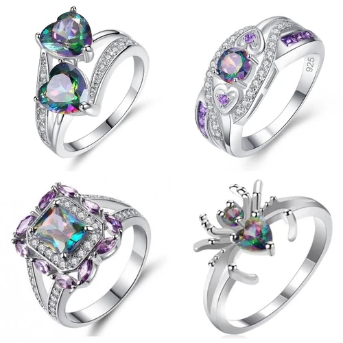 925 Silver Ring Jewelry Mystic Topaz Women Wedding Engagement Rings Size 6-10 - Picture 3 of 57