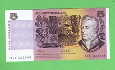 #T48.   1991   $5 PAPER FRASER/COLE  BANKNOTE QLE 222563
