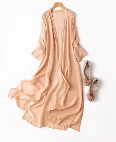  Seiden Cardigan dünn lang Oberteil Kimono Schal Mantel Sommer Strand Cover Up MM148 - Bild 15 von 40