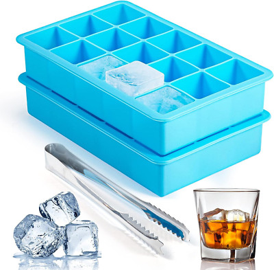 Ice Cube Trays, Silicone Easy Release Flexible Molds 15 Ice Cube Tray 2 Pack