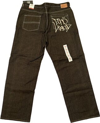 NEW Ecko Unltd Jeans 42 Pants Embroidered Baggy Fit Black Indigo Y2K NOS