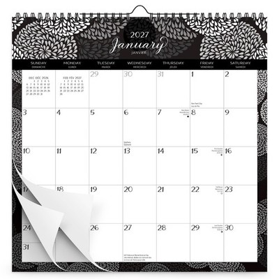 Pen & Ink | 2027 12x12'' (Hanging) Wire-O Calendar | Bilingual | Sticker Sheet