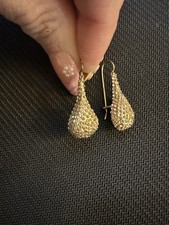 Gold Plated Sterling Silver 925 Textured TearDrop Dangle Earrings, 1.5in Long