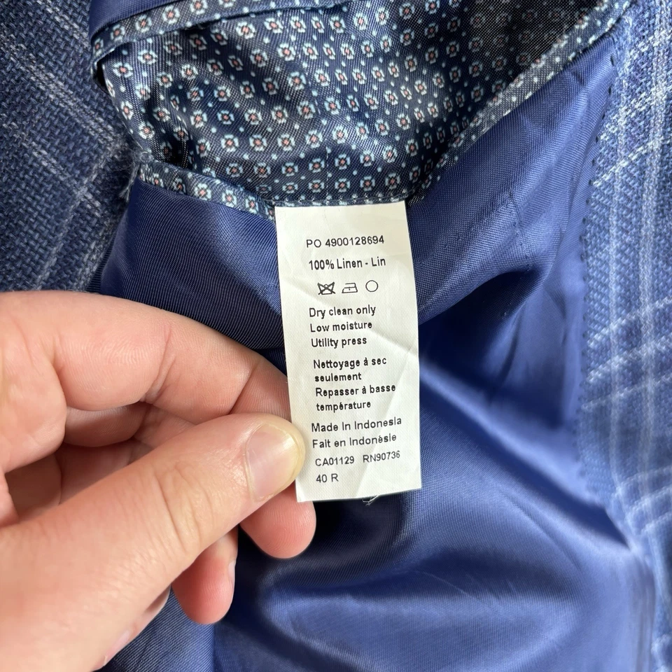 Ralph Ralph Lauren Blazer de Lino Hombres 40R Azul a Cuadros Abrigo Deportivo Chaqueta Heritage Foto 4 de 4