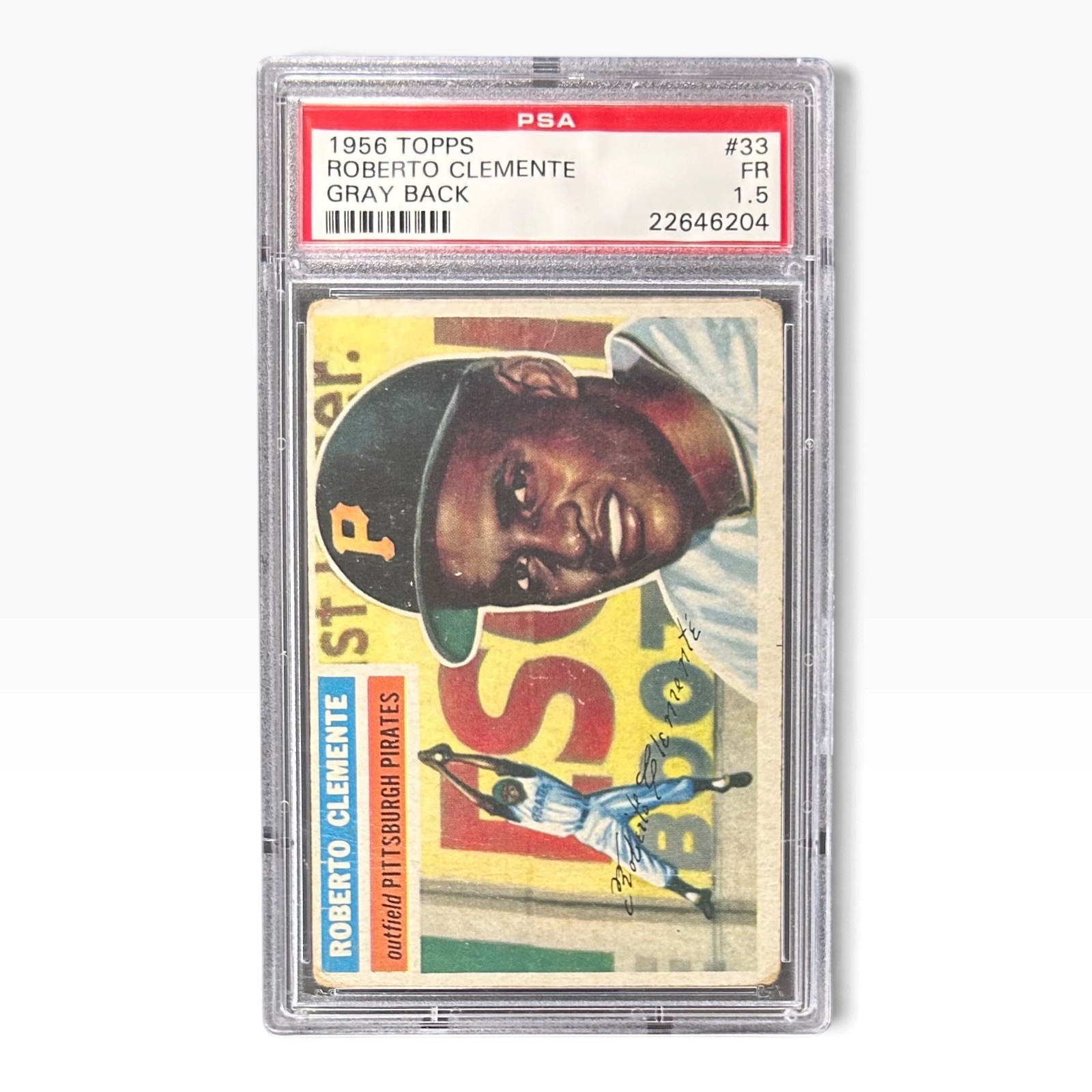 ROBERTO CLEMENTE 1956 TOPPS GRAY BACK CARD #33 PSA FR 1.5 view 2