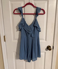 Women’s Blue Solid Ruffle V-Neck Sleeveless Romper Size | Lulus Size M — photo 2