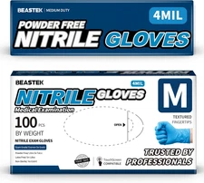 Blue Nitrile Exam Gloves, 4 Mil Disposable Powder-Free Latex-Free Medical Food S