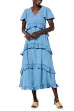 Antthony Women's Tiered Ruffle Denim Maxi Dress Light Denim