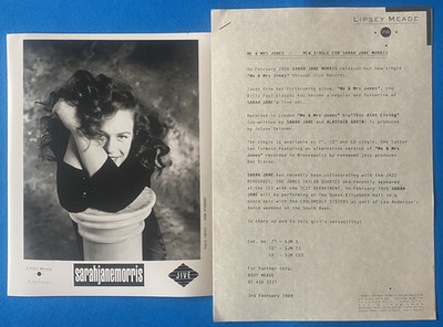 Sarah Jane Morris - 1988 UK Jive Promo Photograph 10''x 8'' & Press Release Letter