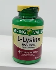 Spring Valley L-lysine Tablets 1000 mg 100 Tablets BB DATE 07/2027
