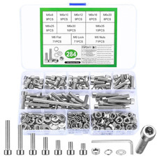 284 Pcs M6 Nuts and Bolts Set, Hex Socket Head Cap Screws Bolts and Nuts Set, St