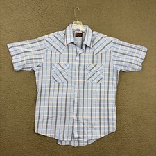Plains Shirt Mens XL Blue Plaid Pearl Snap Pockets Western Cowboy Rodeo Casual