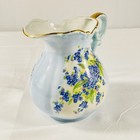 Vintage Hand painted Blue Floral Flowers Porcelain China 6” Pitcher Gold Trim — photo 4