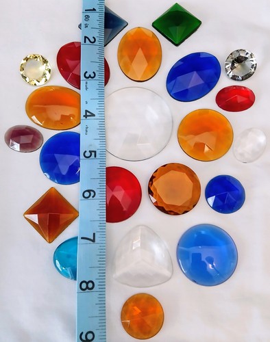 GERMAN Facetted Jewels~Ruby Red Sapphire Emerald~ Stained Glass Art~ 22 Pc-50mm+