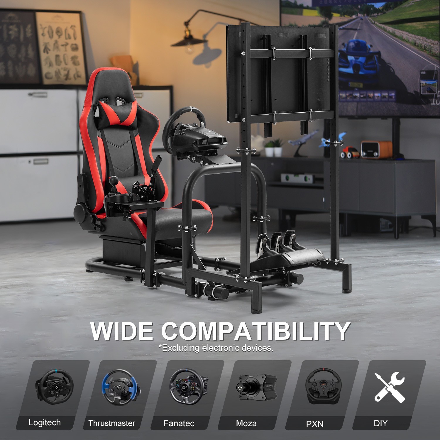 Marada Racing Simulator Cockpit With Monitor Stand & Seat Fit Logitech G923 G920