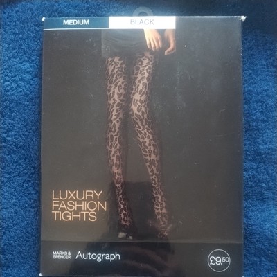 M&S Autograph Luxury Fashion Animal Print Tights, Size Medium in