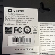 Vertiv Liebert PST5 UPS 850VA/500W 120V Standby Power 8 Outlets Battery Backup