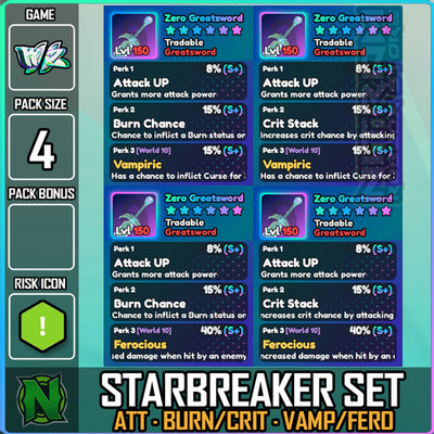 Roblox World Zero WZ - 4 PACK - STARBREAKER SET - 4 GREATSWORDS