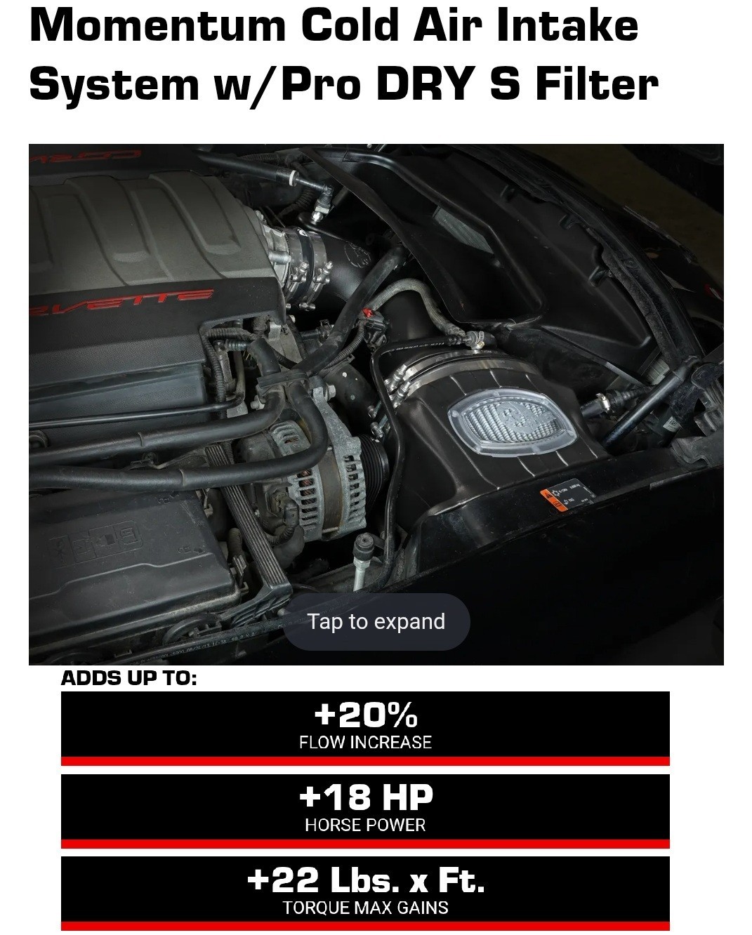 AFE Momentum cold air intake kit DRY S filter 2014-19 Corvette C7 GS base LT1