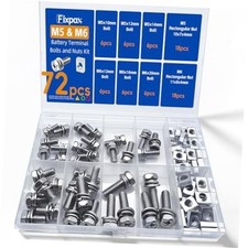 72 Pack M5  M6 Motorcycle Battery Terminal Bolts and Nuts Kit Stainless M5 M6