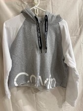 Calvin Klein Performance Colorblocked Logo Cropped Hoodie - Womens M - Gray