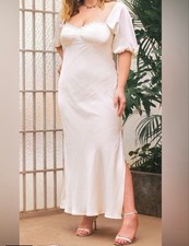 Cider Beige White Satin puff sleeve Wedding Rehearsal Dress 0X