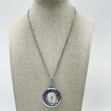 Vintage LUCERNE Watch Pendant Necklace Swiss Made Silver Tone Ornate Design