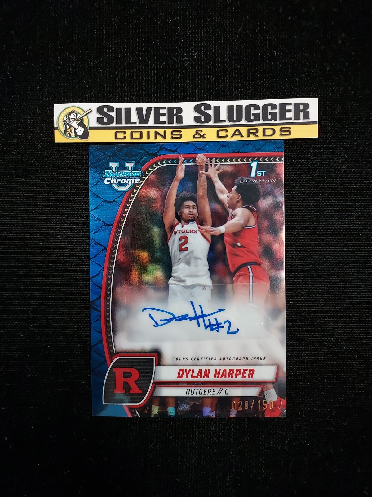 2024-25 Dylan Harper 1st Bowman Chrome Auto Blue Reptilian /150 #22 Rutgers
