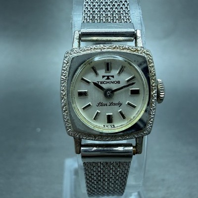 Technos Star Lady Watch Women 17mm Silver Dial Silver Square Manual Wind Runs