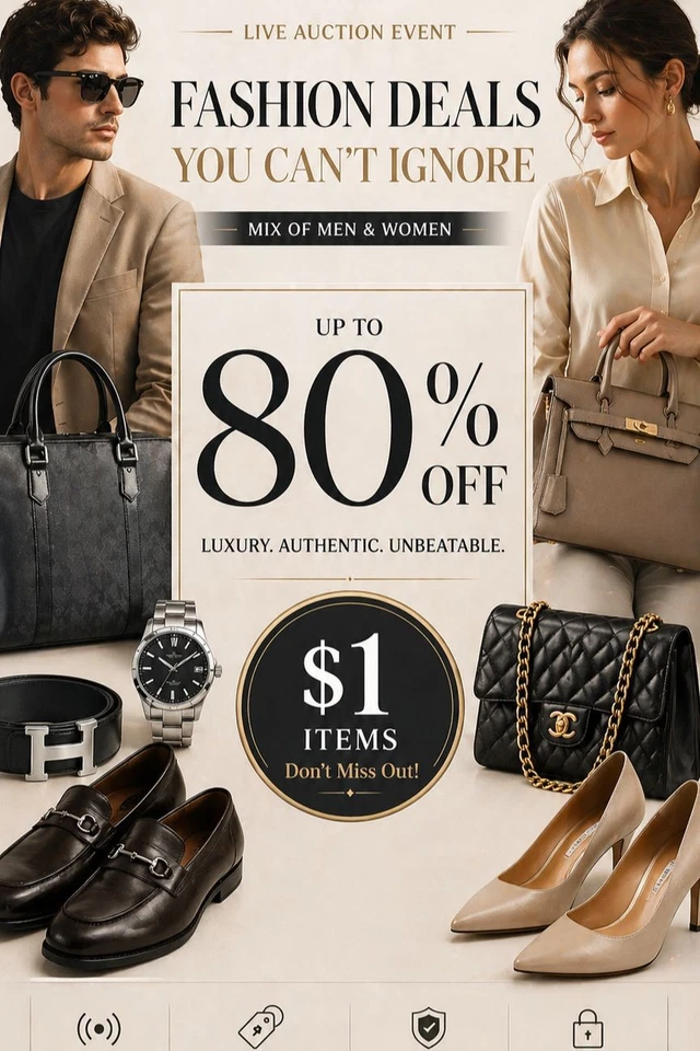 For Him. For Her. For Less. 🖤 Up to 80% Off LIVE- $1 Auction