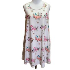 P.S. Kate Longhorn Steer Bull Floral Feather Boho Western Dress Small
