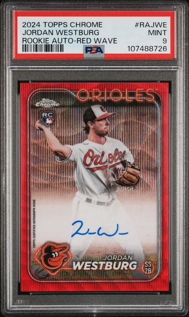 🔥2024 Topps Chrome Rookie Auto Red Wave 1/5 #RA-JWE Jordan Westburg RC PSA 9🔥
