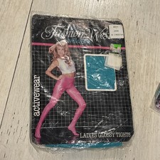 Vintage 90  s Glossy Tights Jade Turquoise, Activewear B Ladies Medium Costume