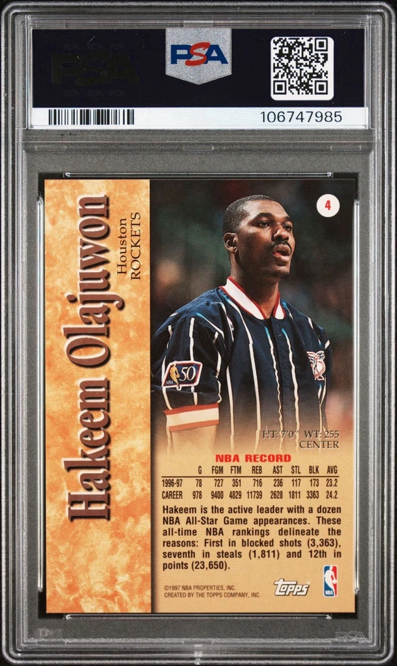 Autógrafo certificado Topps 1997 Hakeem Olajuwon #4 PSA 9 ¡Con autógrafo grado 9! Foto 3 de 4