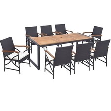 9 PCS Outdoor Rattan Dining Set with Acacia Wood Table 1.9" Umbrella Hole