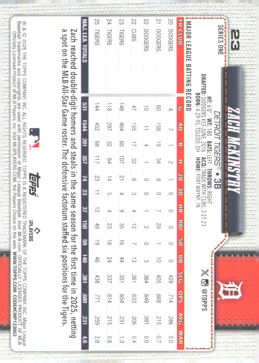2026 Topps Series 1 - #23 Zach McKinstry Tigers | eBay