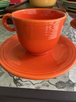 Vintage Fiestaware Teacup And Saucer radioactive Red Orange