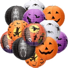 12 Pieces Halloween Paper Lanterns Jack O Lantern Pumpkin Hanging Lanterns Spide