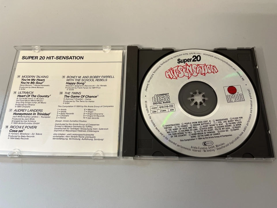 Various – Super 20 Hit-Sensation - CD © 1984/85 (sanyo japan) 610 216-222 - Bild 2 von 3