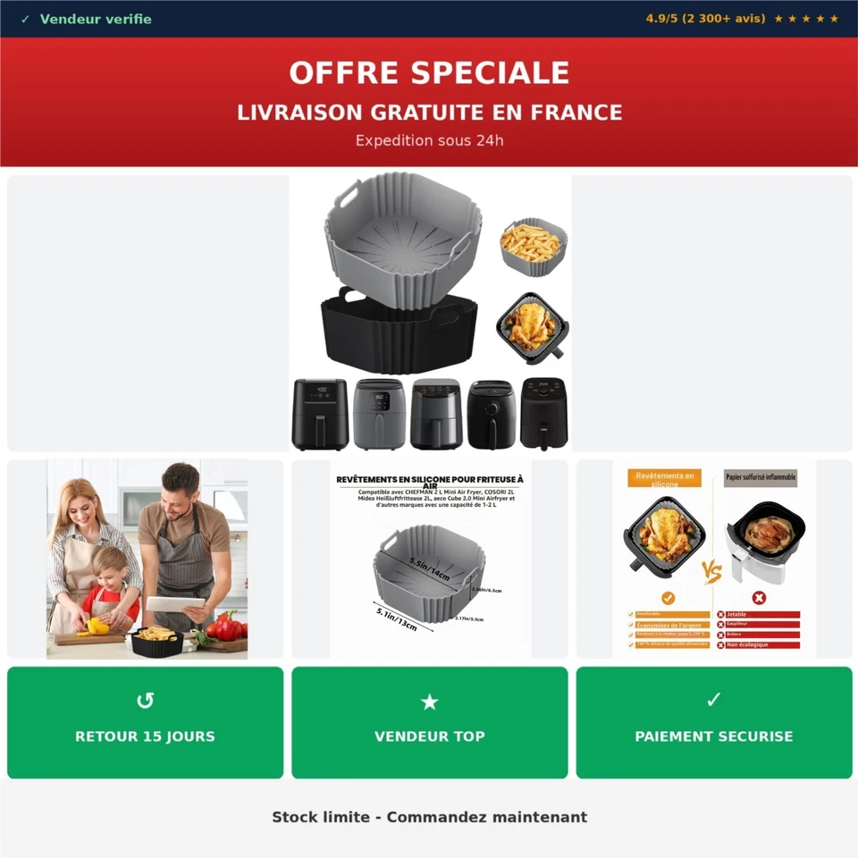 Moules silicone friteuse à air chaud 1-2 L lot de 2 - Photo 1/4