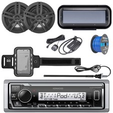 Kenwood Single DIN Bluetooth Marine Receiver, 2x 6.5" Speakers, Radio Antenna