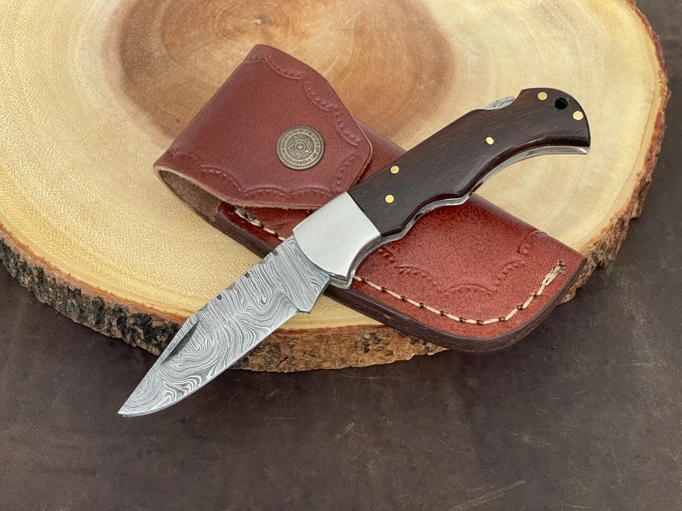 Navaja de Bolsillo Plegable Damasco Hecha a Mano con Pequeños Defectos 6.5" (Ver Descripción) Foto 3 de 4