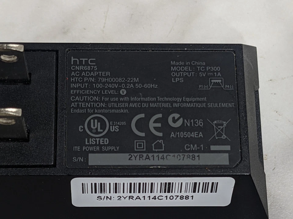 CARGADOR DE VIAJE Y HOGAR USB HTC TOUCH OEM CNR6875 TC P300 SALIDA 5V 1A Foto 2 de 4