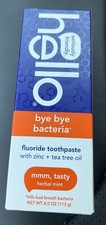 HELLO Bye Bye Bacteria AB Fluoride Herbal Mint Tea Tree Oil Zinc Toothpaste 4 Oz