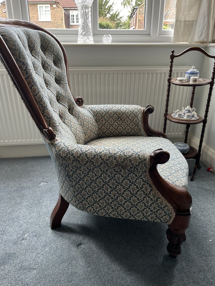 Victorian carved buttonback armchair eBay