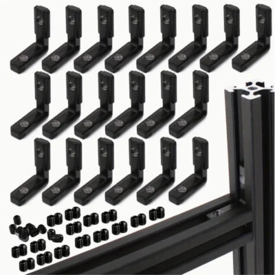 20Pcs 2020 L Shape Corner Connector Bracket Set for Aluminium Extrusion Black