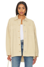 Free People Denim Jacket Size M Beige Sand Oversized Button Closure Madison City