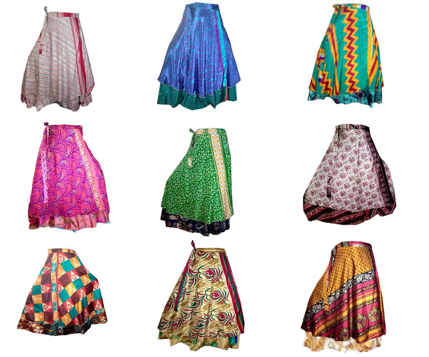 30 PC Vintage Silk Sari Magic Wrap Around Frill Skirt Dress Wholesale Lot Indian - Image 3 of 4