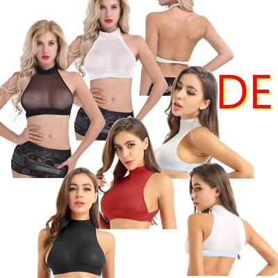DE Damen Transparent Mesh BH Kurz Oberteil Bauchfrei Crop Top Weste BH Dessous