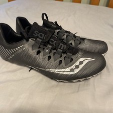 Saucony Men  s Track Spikes Black And Grey S29033-7 with box and shoestring bag.